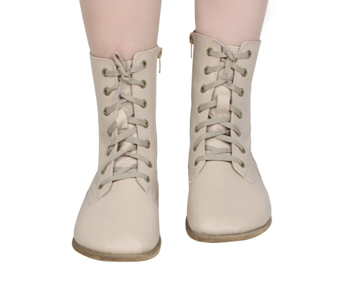 Smooth Barefoot Long Boots Shoes – Classic Sole — Leather Sole – Cream