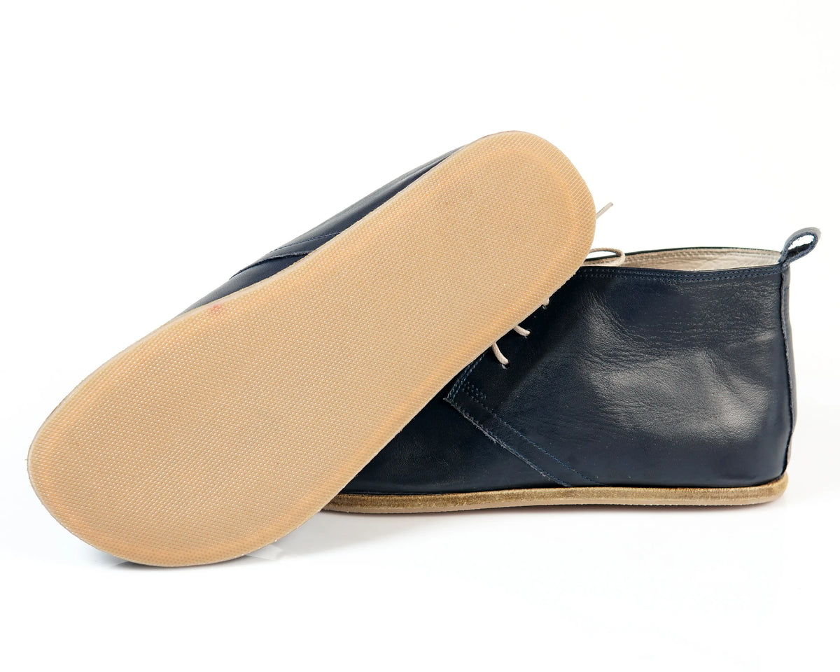 Smooth Barefoot Bootie Laces Shoes – Classic Sole — Leather Sole – Navy Blue