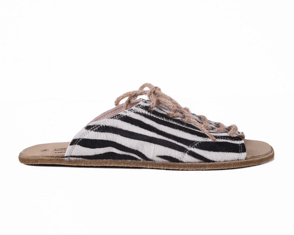 Splanter Barefoot Laces Sandals Shoes – Classic Sole — Leather Sole – Zebra