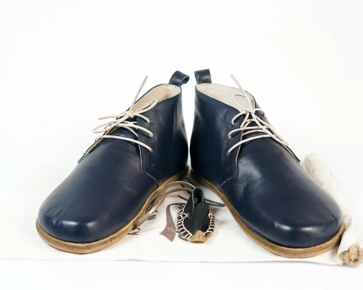 Smooth Barefoot Bootie Laces Shoes – Classic Sole — Leather Sole – Navy Blue