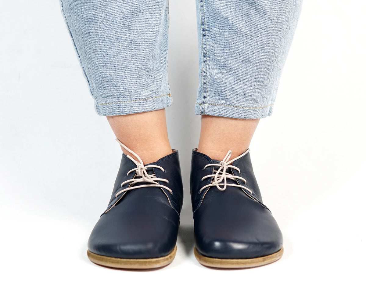 Smooth Barefoot Bootie Laces Shoes – Classic Sole — Leather Sole – Navy Blue