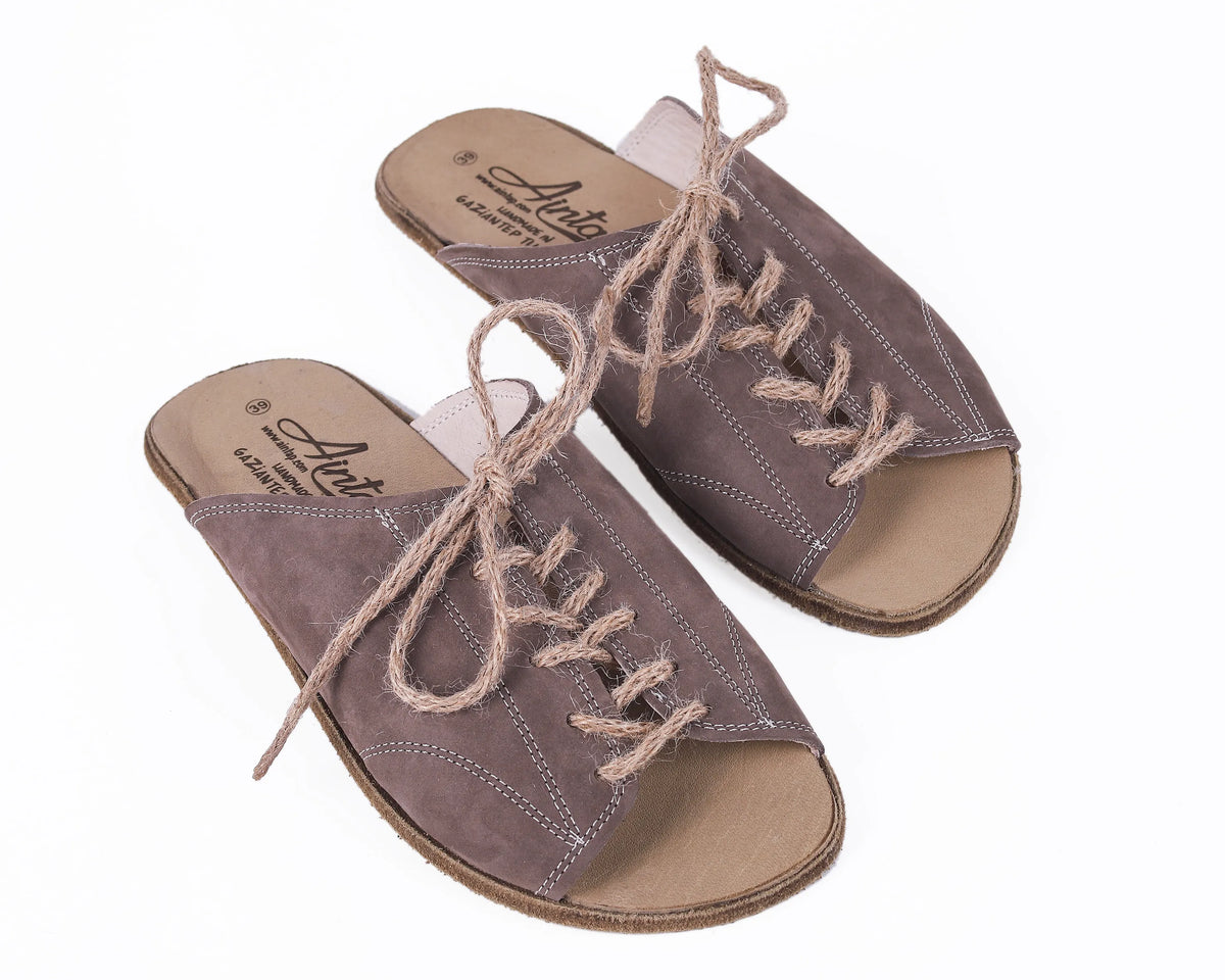 Nubuck Barefoot Laces Sandals Shoes – Classic Sole — Leather Sole – Smoked