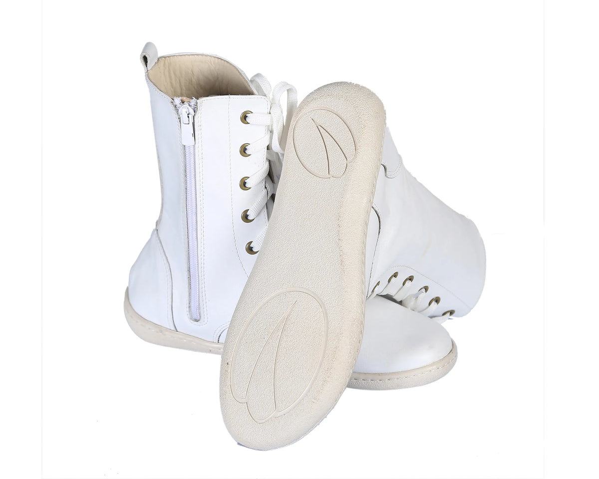 Smooth Barefoot Long Boots Shoes – 6mm Rubber Sole – White