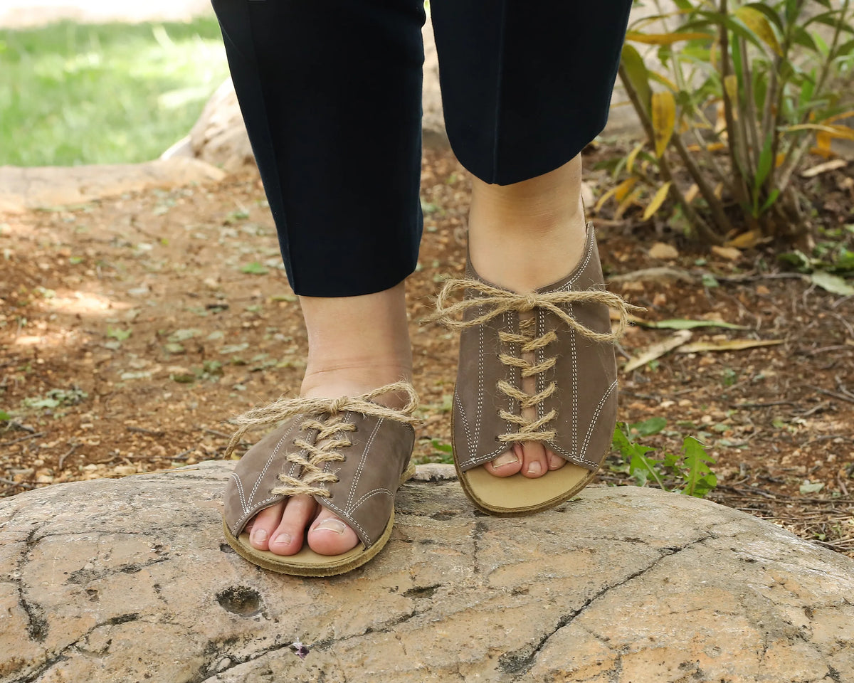 Nubuck Barefoot Laces Sandals Shoes – Classic Sole — Leather Sole – Smoked