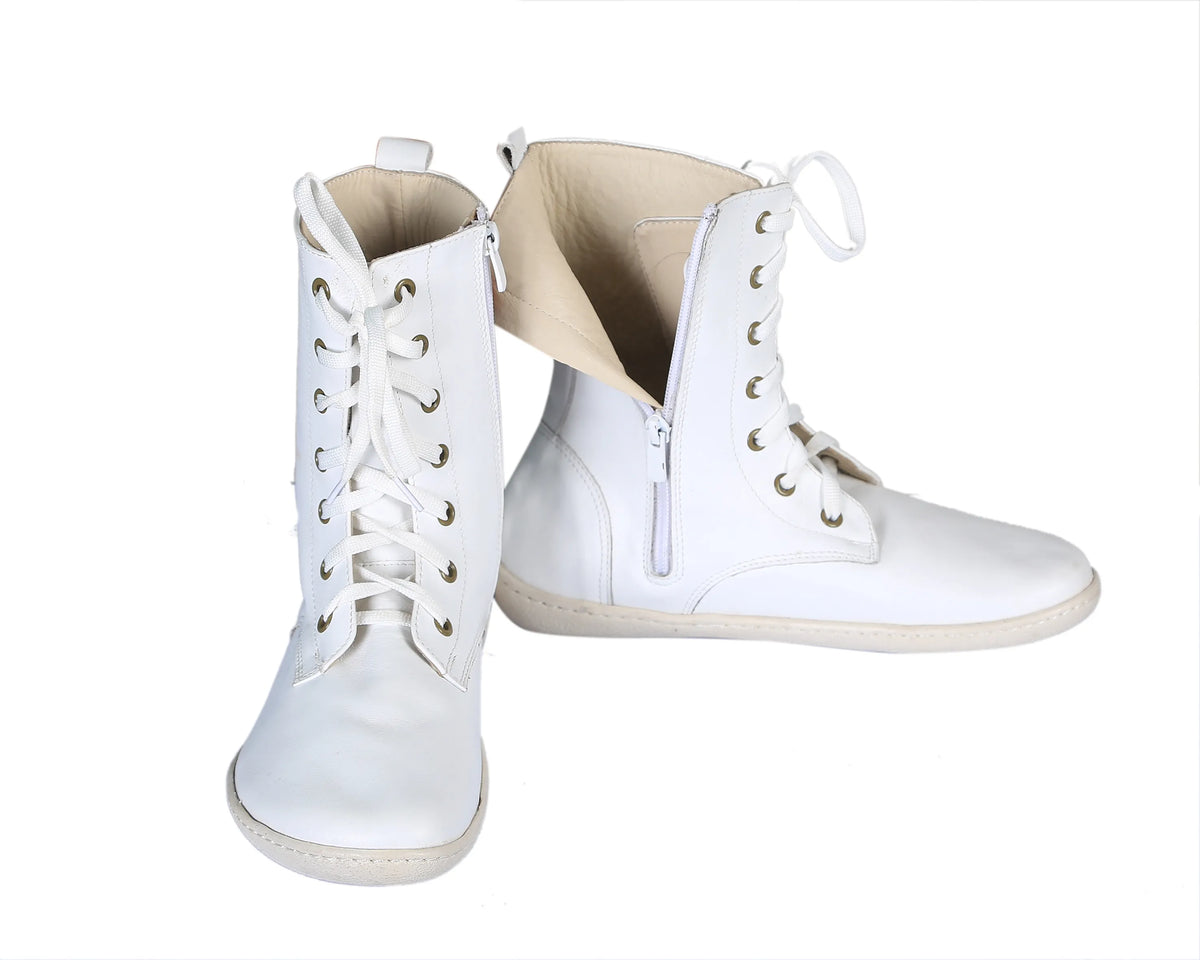 Smooth Barefoot Long Boots Shoes – 6mm Rubber Sole – White