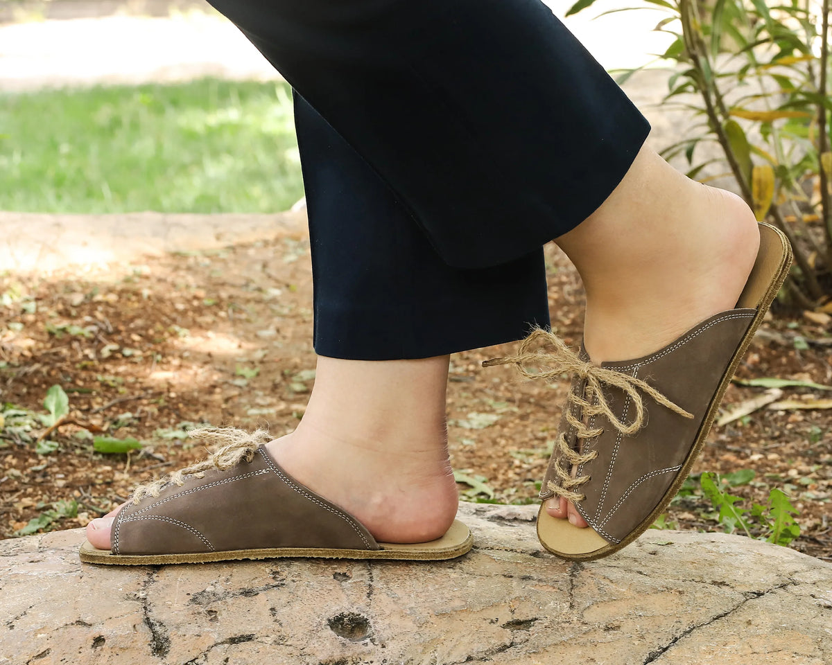 Nubuck Barefoot Laces Sandals Shoes – Classic Sole — Leather Sole – Smoked