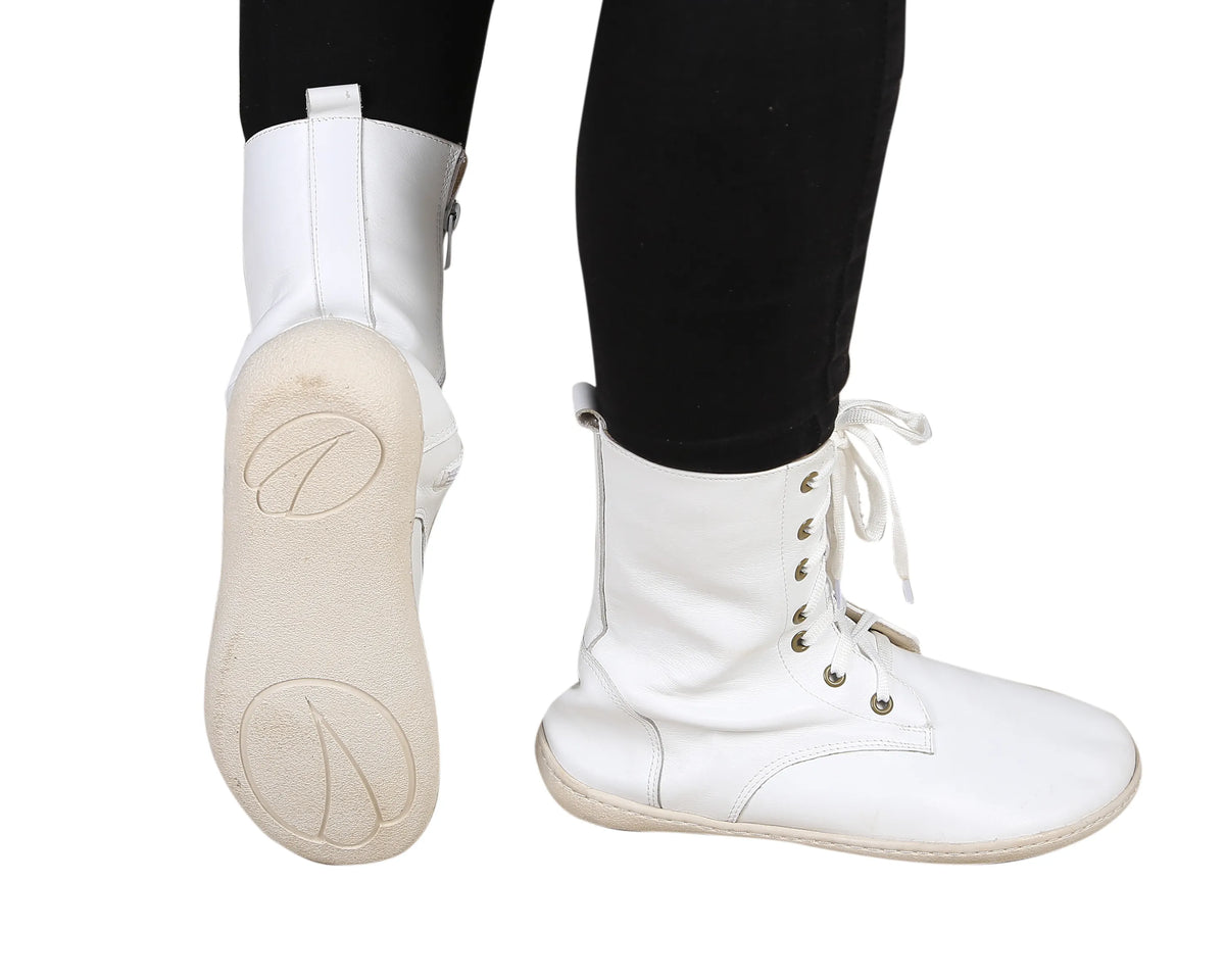 Smooth Barefoot Long Boots Shoes – 6mm Rubber Sole – White