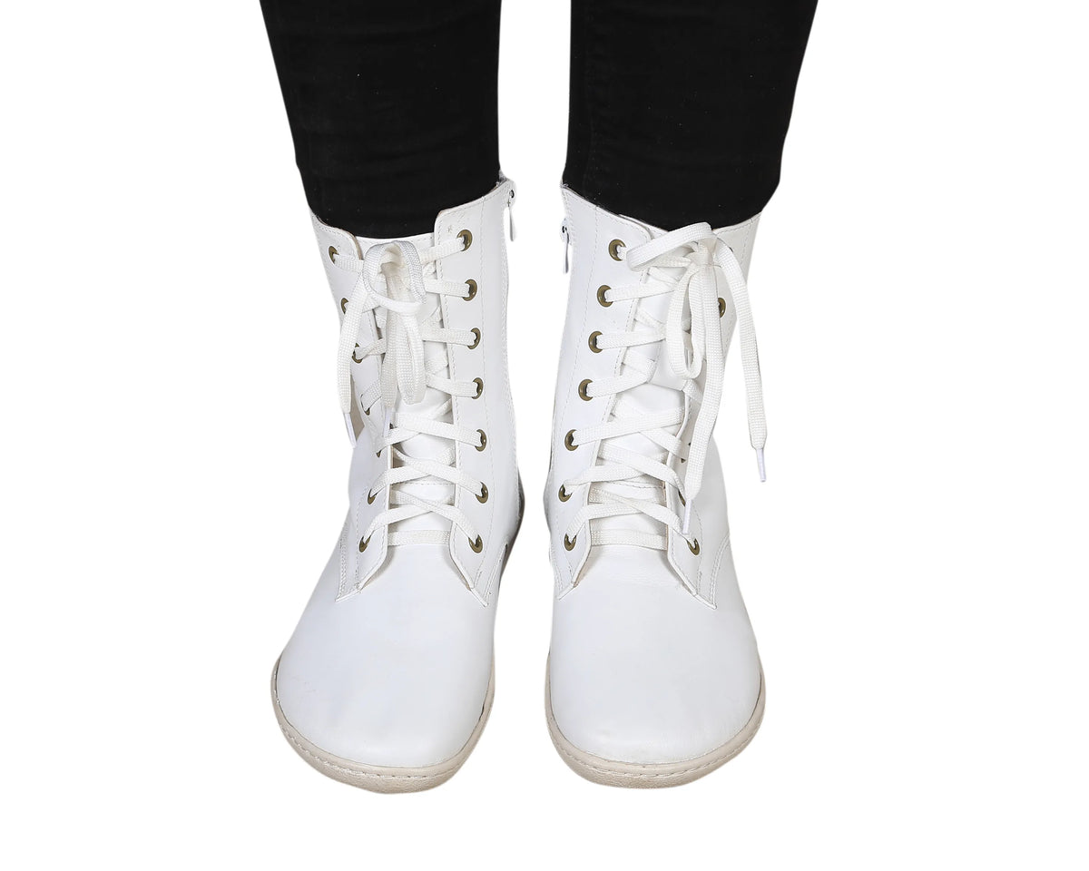 Smooth Barefoot Long Boots Shoes – 6mm Rubber Sole – White