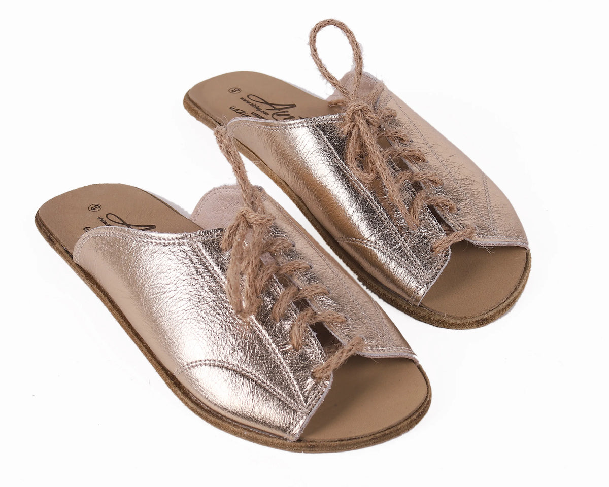 Bright Barefoot Laces Sandals Shoes – Classic Sole — Leather Sole – Gold