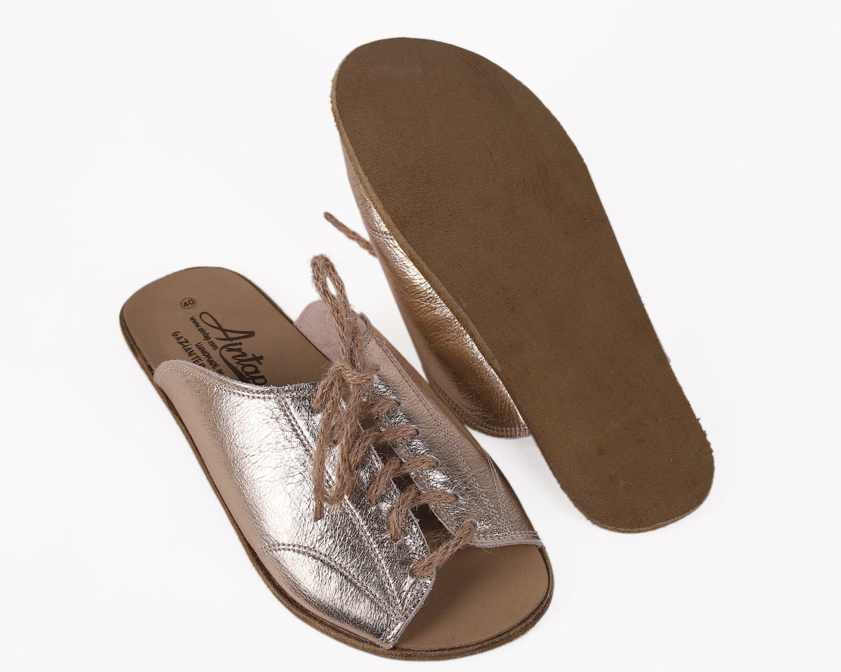 Bright Barefoot Laces Sandals Shoes – Classic Sole — Leather Sole – Gold