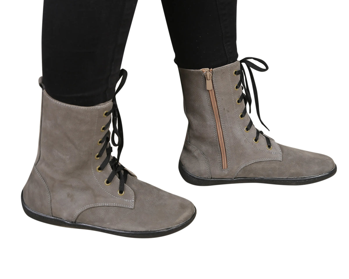 Nubuck Barefoot Long Boots Shoes – 6mm Rubber Sole – Gray