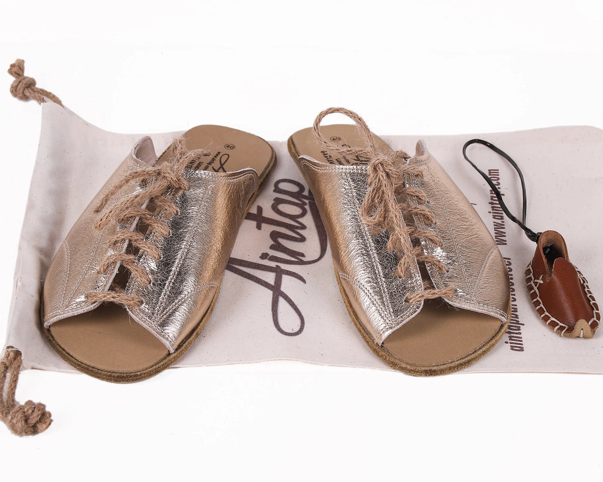 Bright Barefoot Laces Sandals Shoes – Classic Sole — Leather Sole – Gold