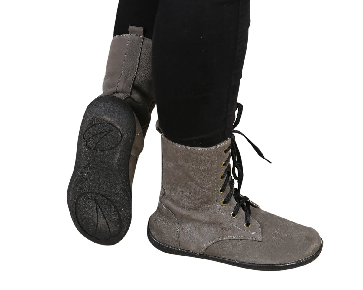 Nubuck Barefoot Long Boots Shoes – 6mm Rubber Sole – Gray
