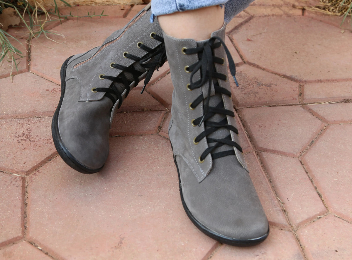 Nubuck Barefoot Long Boots Shoes – 6mm Rubber Sole – Gray