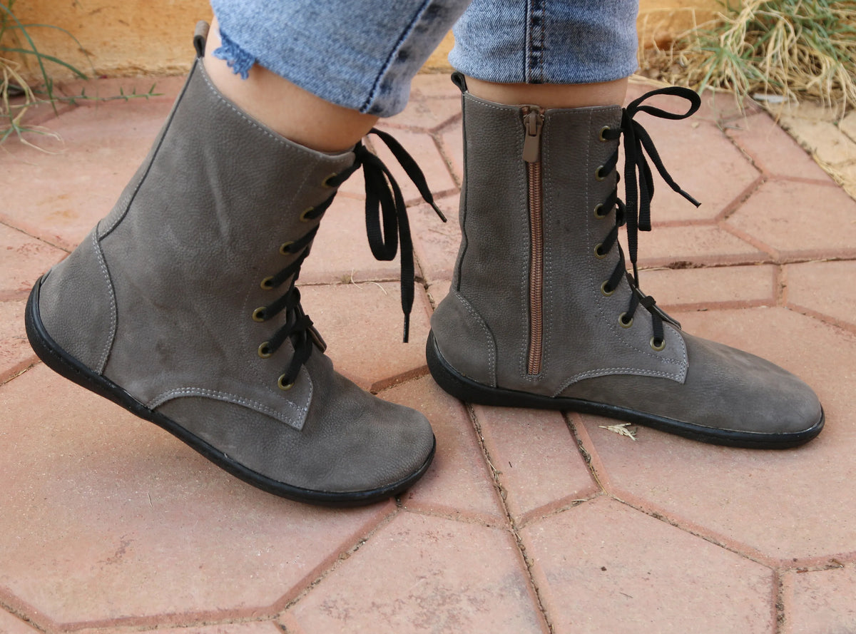 Nubuck Barefoot Long Boots Shoes – 6mm Rubber Sole – Gray