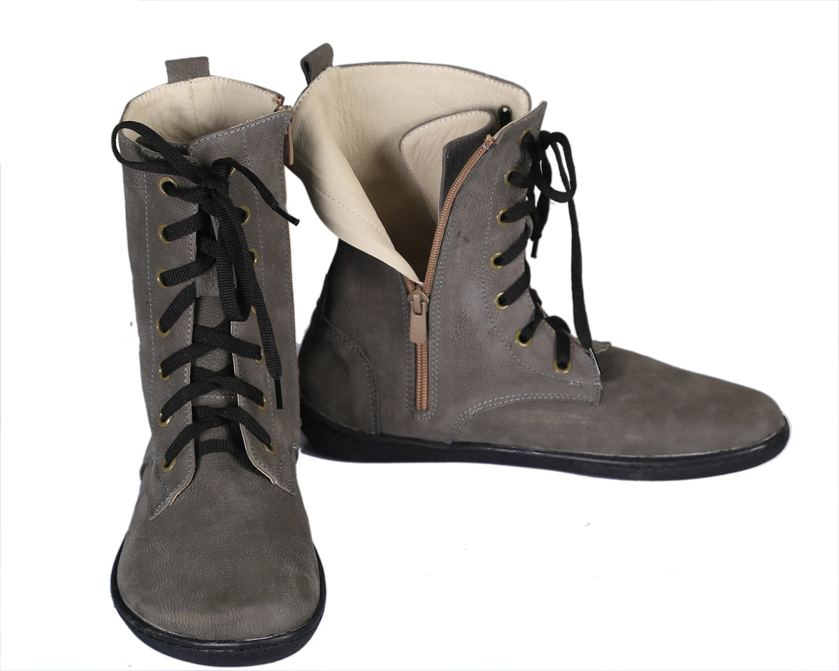 Nubuck Barefoot Long Boots Shoes – 6mm Rubber Sole – Gray