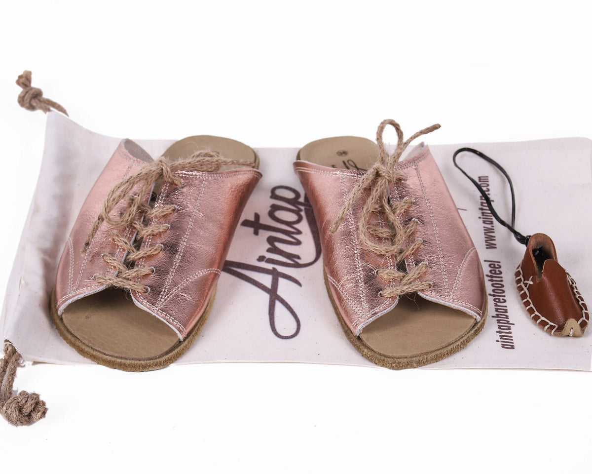 Bright Barefoot Laces Sandals Shoes – Classic Sole — Leather Sole – Rose Gold