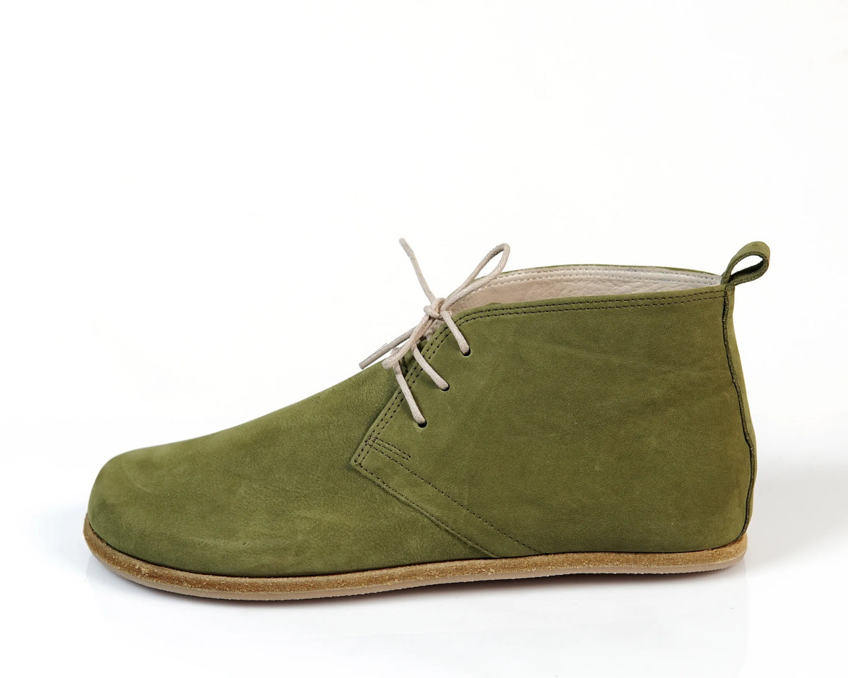 Nubuck Barefoot Bootie Laces Shoes – Classic Sole — Leather Sole – Green
