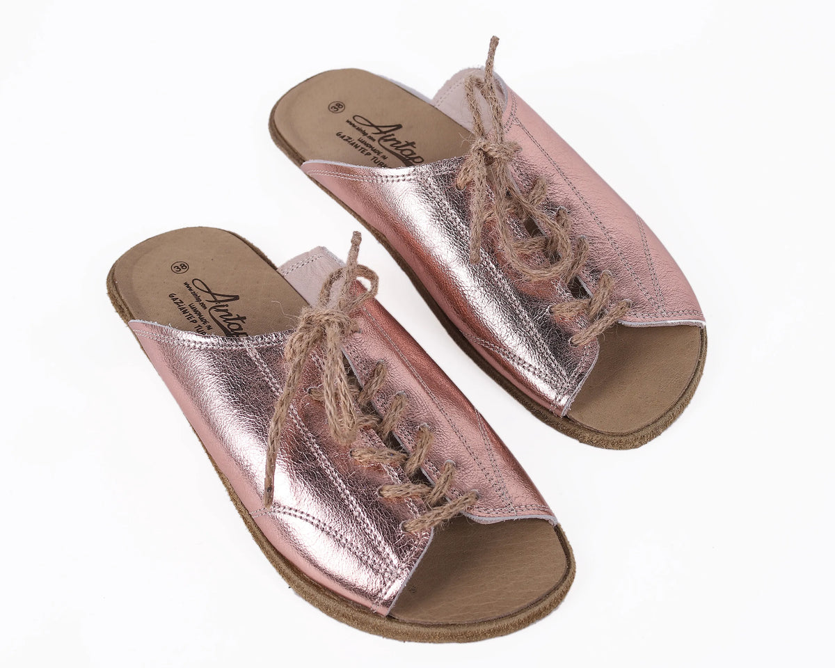 Bright Barefoot Laces Sandals Shoes – Classic Sole — Leather Sole – Rose Gold