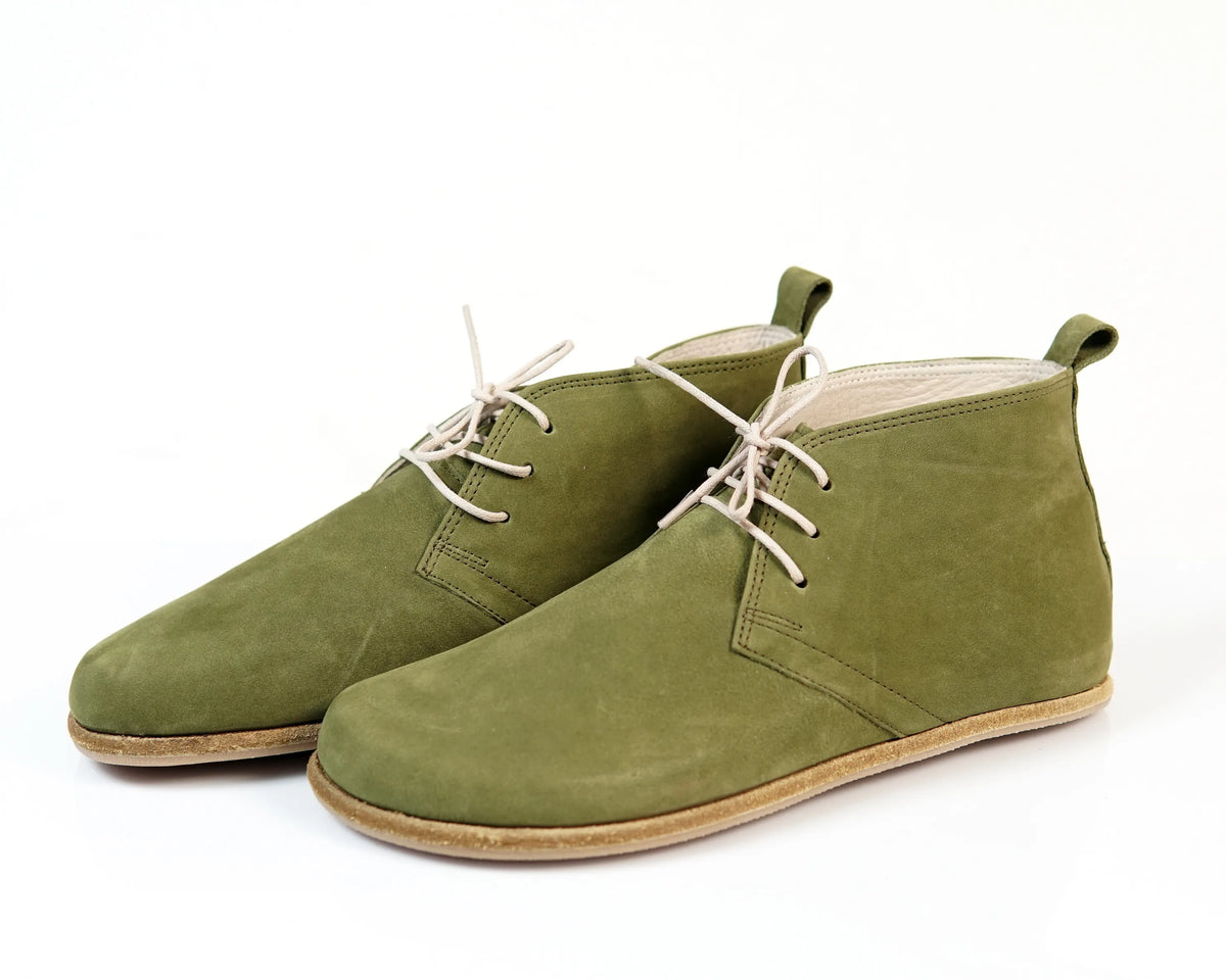Nubuck Barefoot Bootie Laces Shoes – Classic Sole — Leather Sole – Green