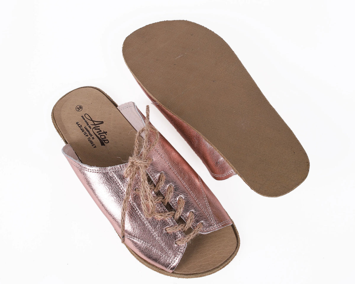 Bright Barefoot Laces Sandals Shoes – Classic Sole — Leather Sole – Rose Gold