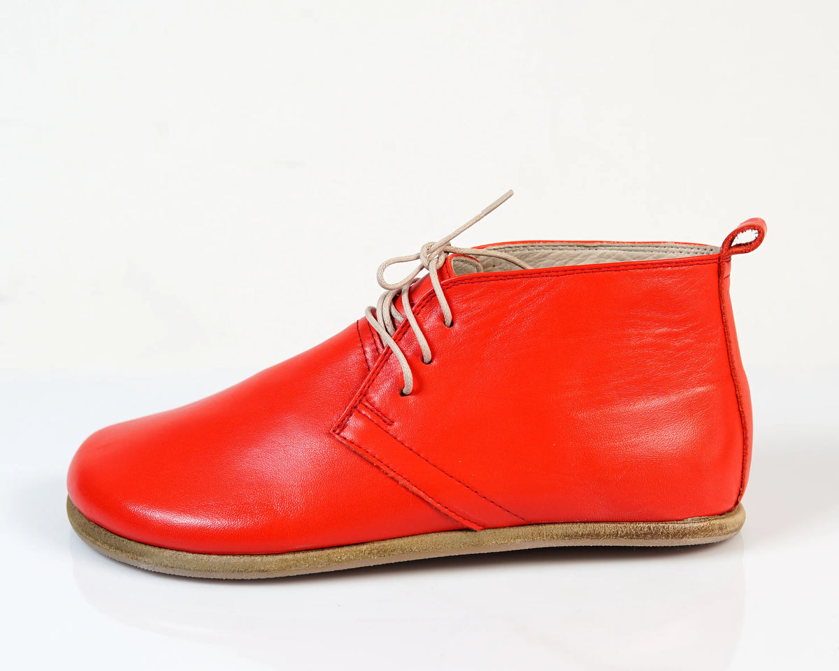 Smooth Barefoot Bootie Laces Shoes – Classic Sole — Leather Sole – Red
