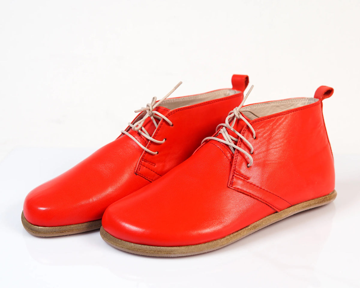 Smooth Barefoot Bootie Laces Shoes – Classic Sole — Leather Sole – Red