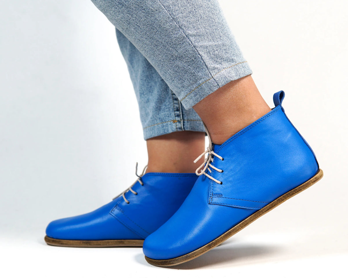 Smooth Barefoot Bootie Laces Shoes – Classic Sole — Leather Sole – Bright Blue