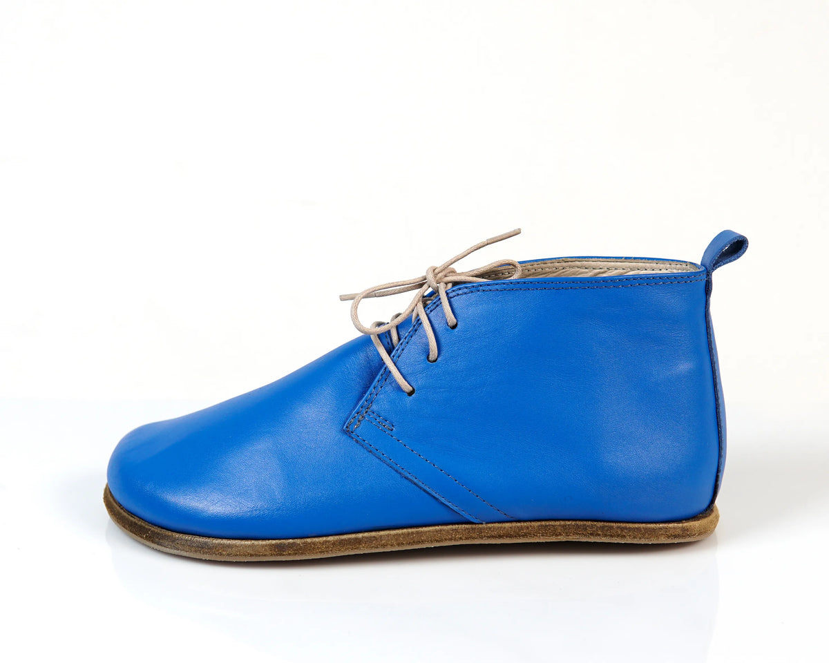Smooth Barefoot Bootie Laces Shoes – Classic Sole — Leather Sole – Bright Blue