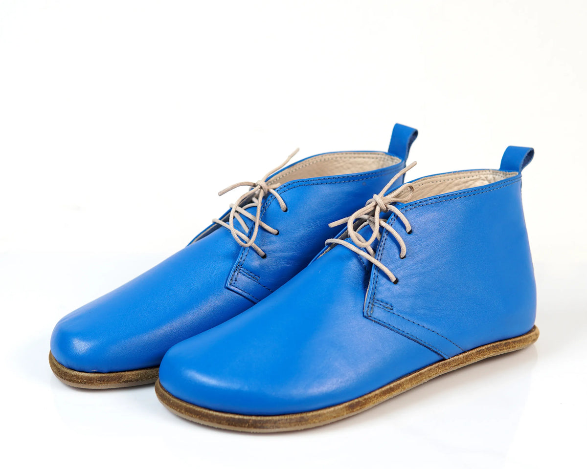 Smooth Barefoot Bootie Laces Shoes – Classic Sole — Leather Sole – Bright Blue