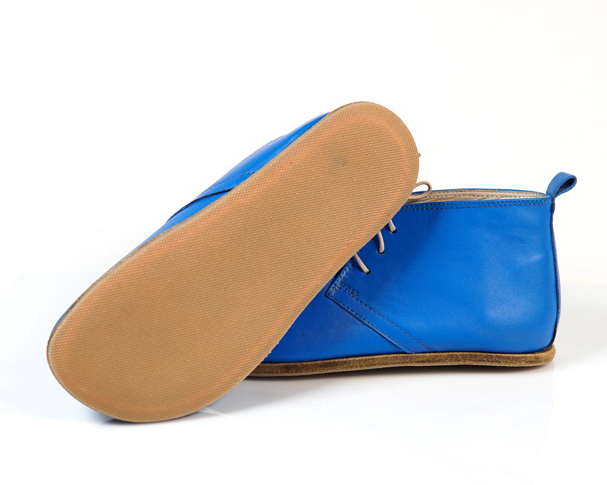 Smooth Barefoot Bootie Laces Shoes – Classic Sole — Leather Sole – Bright Blue