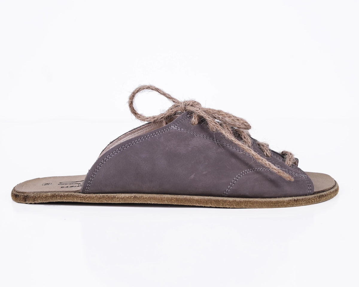 Nubuck Barefoot Laces Sandals Shoes – Classic Sole — Leather Sole – Gray