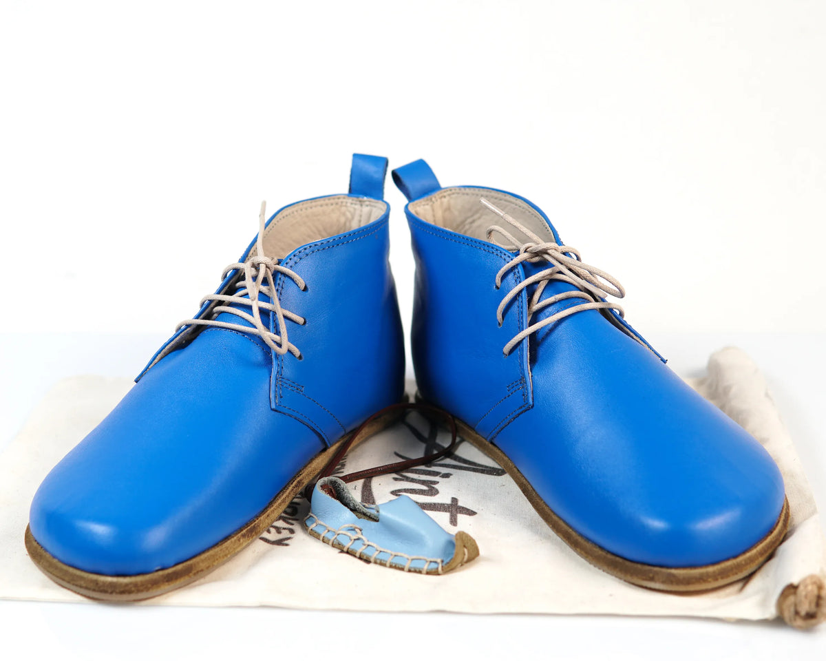 Smooth Barefoot Bootie Laces Shoes – Classic Sole — Leather Sole – Bright Blue