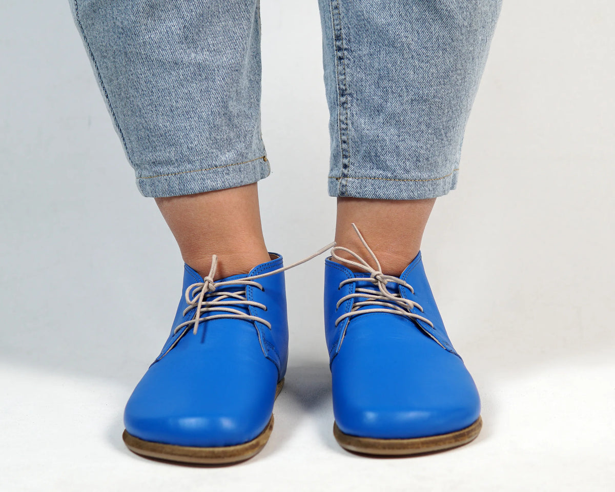 Smooth Barefoot Bootie Laces Shoes – Classic Sole — Leather Sole – Bright Blue