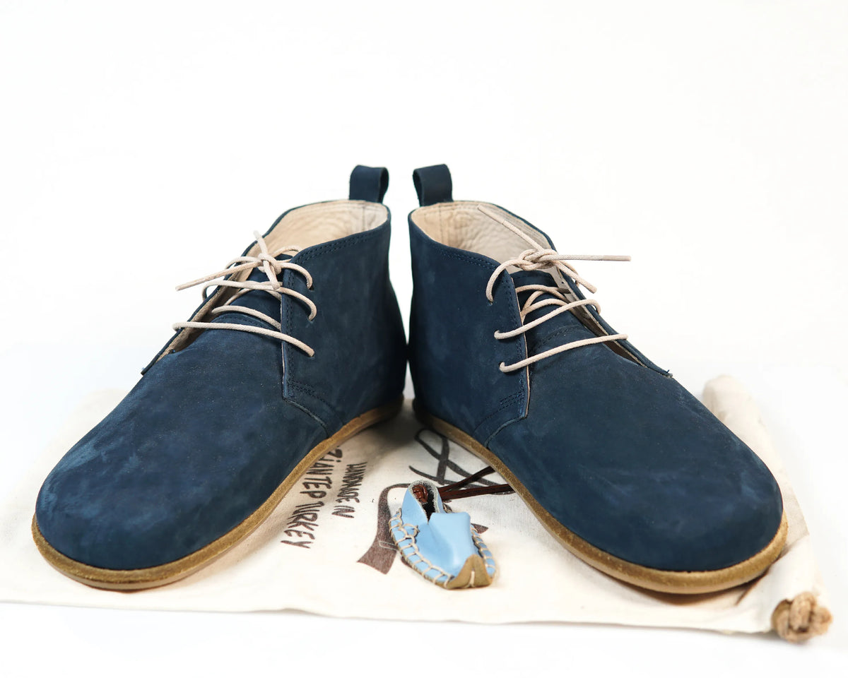 Nubuck Barefoot Bootie Laces Shoes – Classic Sole — Leather Sole – Jeans