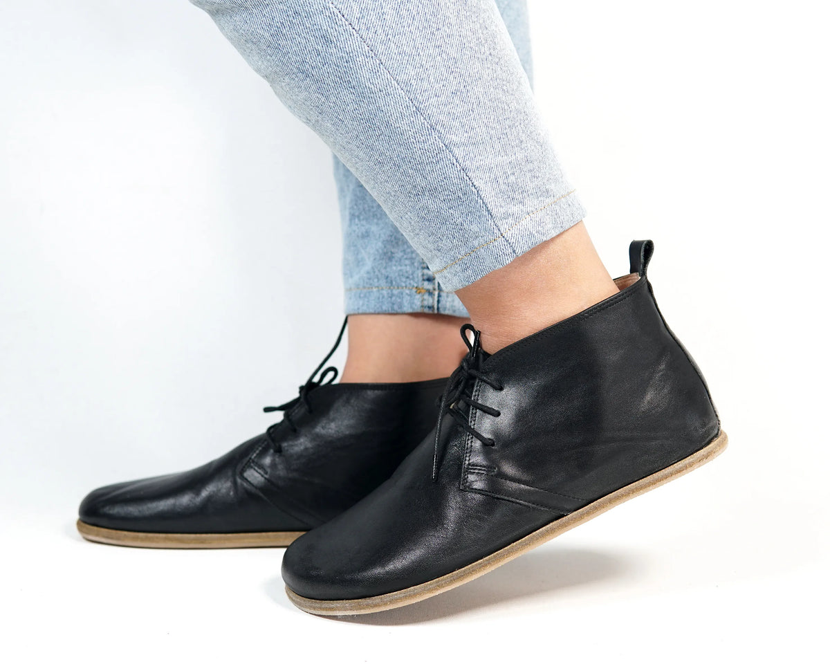 Smooth Barefoot Bootie Laces Shoes – Classic Sole — Leather Sole – Black