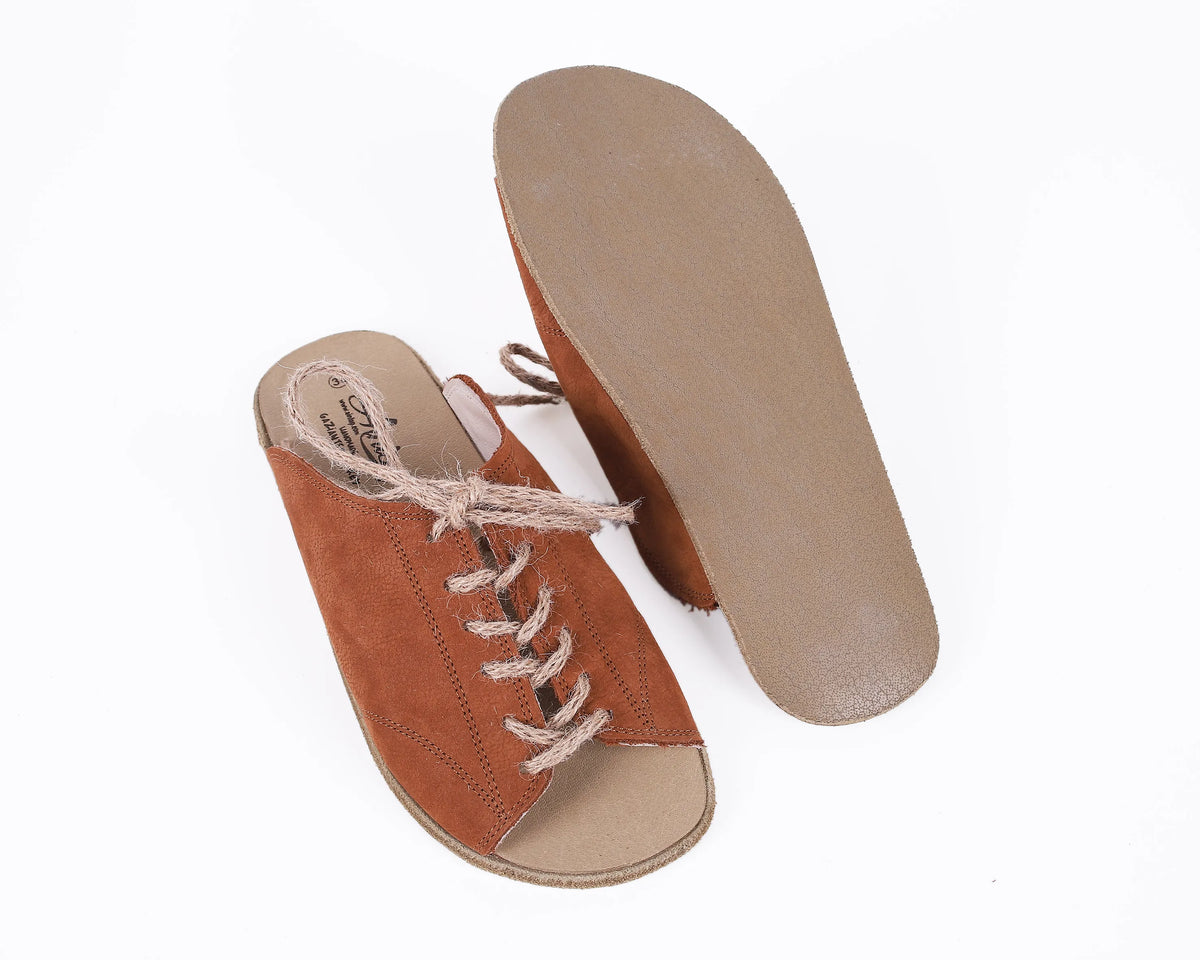 Nubuck Barefoot Laces Sandals Shoes – Classic Sole — Leather Sole – Tan