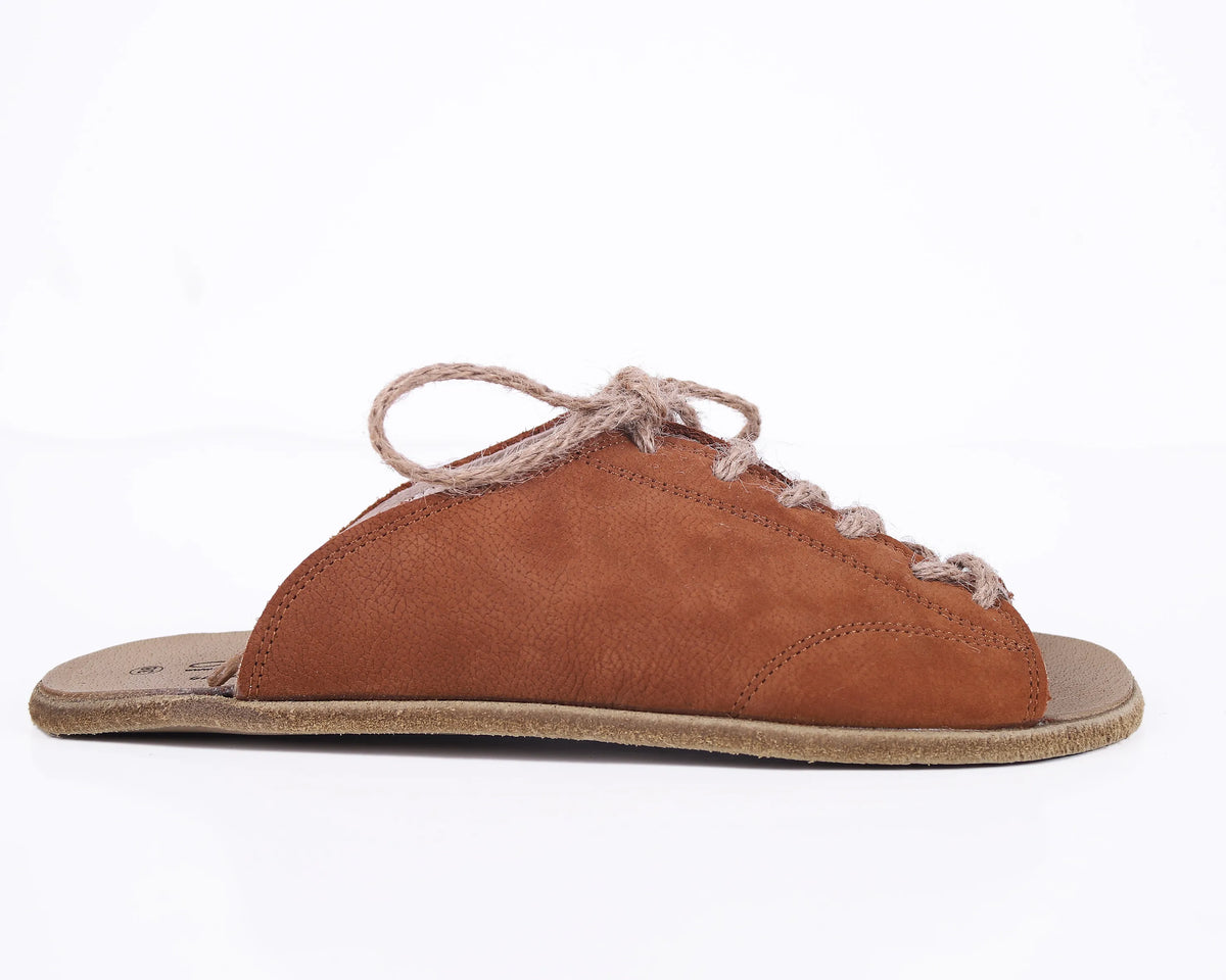 Nubuck Barefoot Laces Sandals Shoes – Classic Sole — Leather Sole – Tan