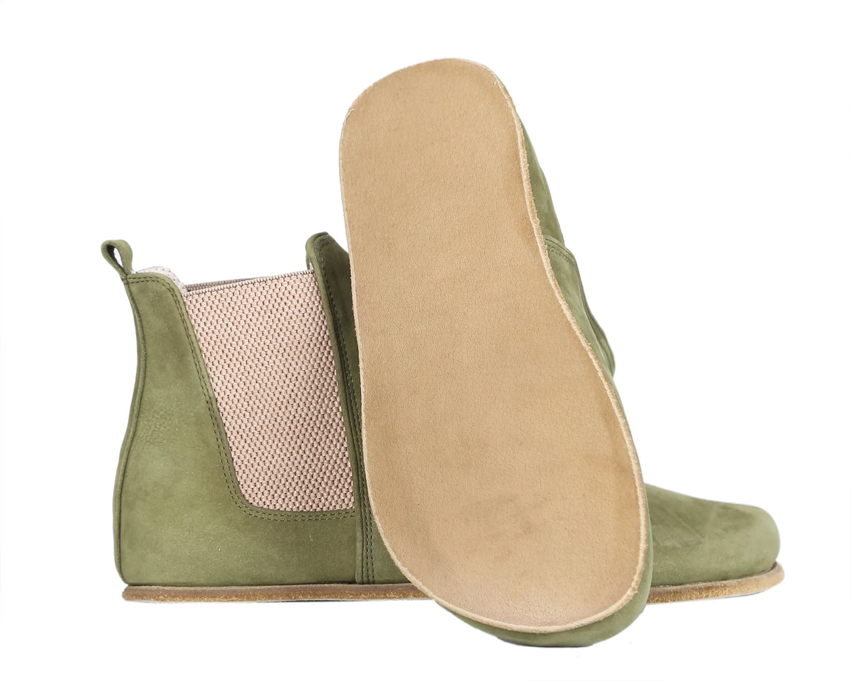 Nubuck Barefoot Chelsea Boots Shoes – Classic Sole — Leather Sole – Green