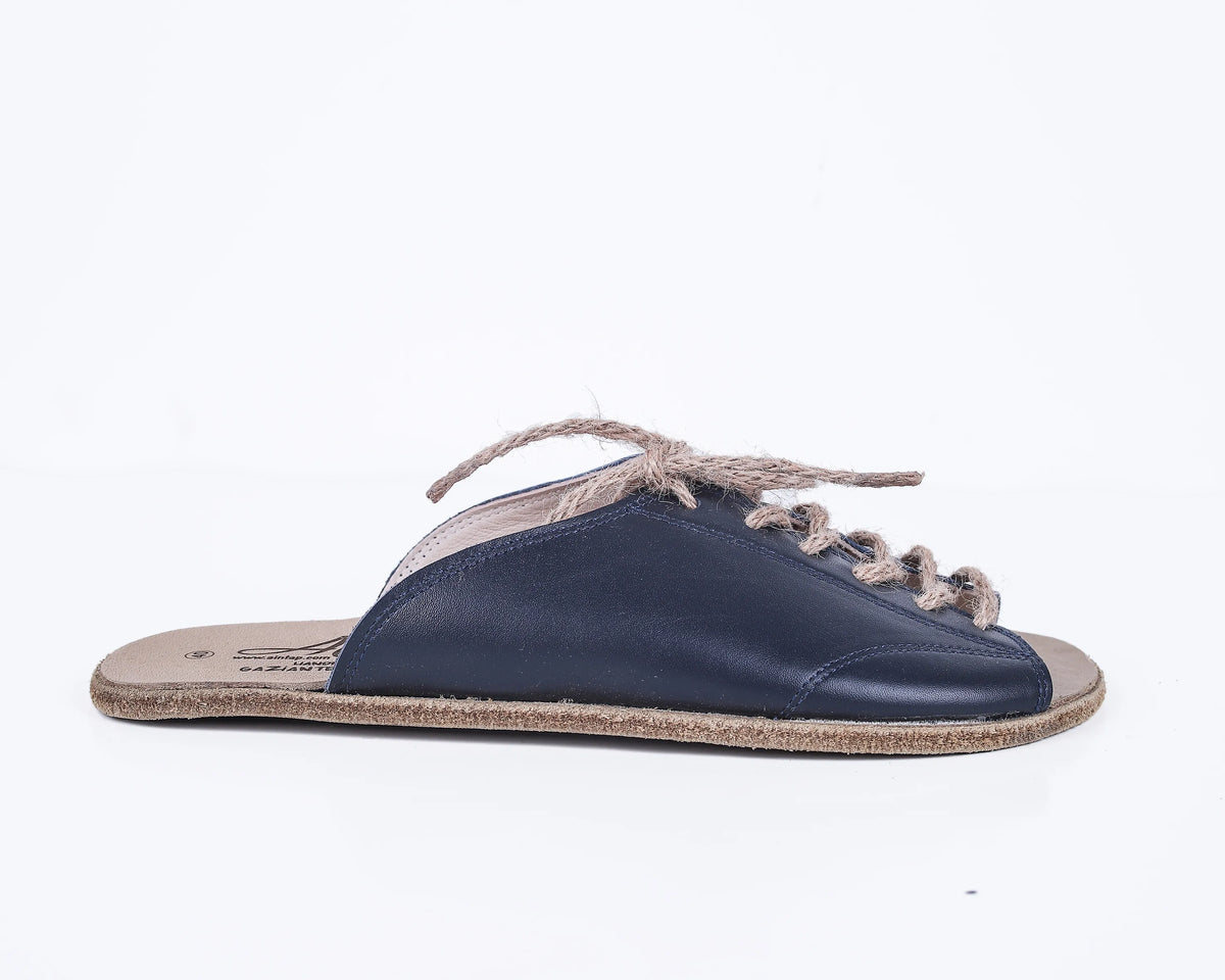 Smooth Barefoot Laces Sandals Shoes – Classic Sole — Leather Sole – Navy Blue