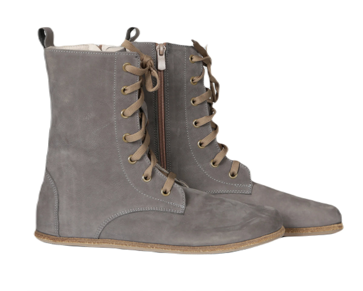 Nubuck Barefoot Long Boots Shoes – Classic Sole — Leather Sole – Gray