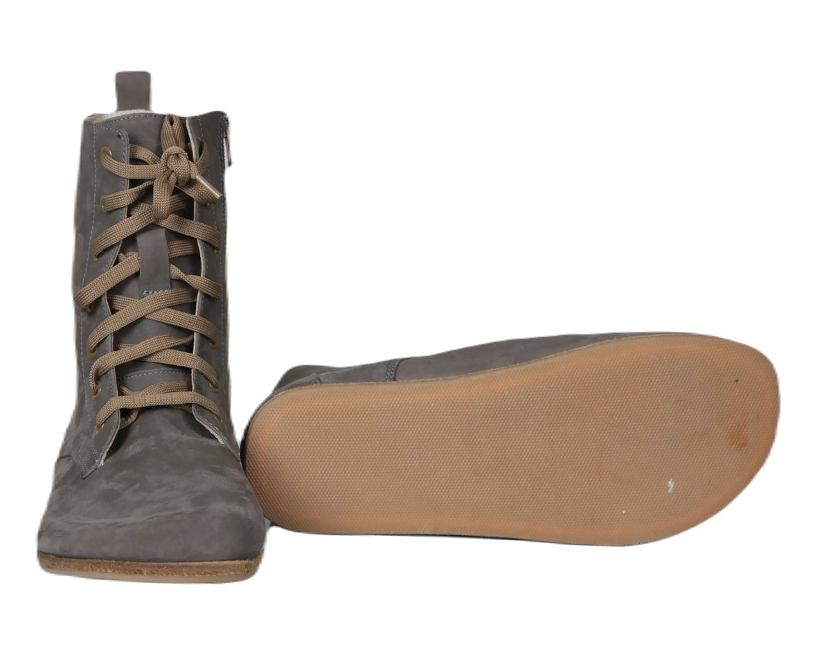 Nubuck Barefoot Long Boots Shoes – Classic Sole — Leather Sole – Gray