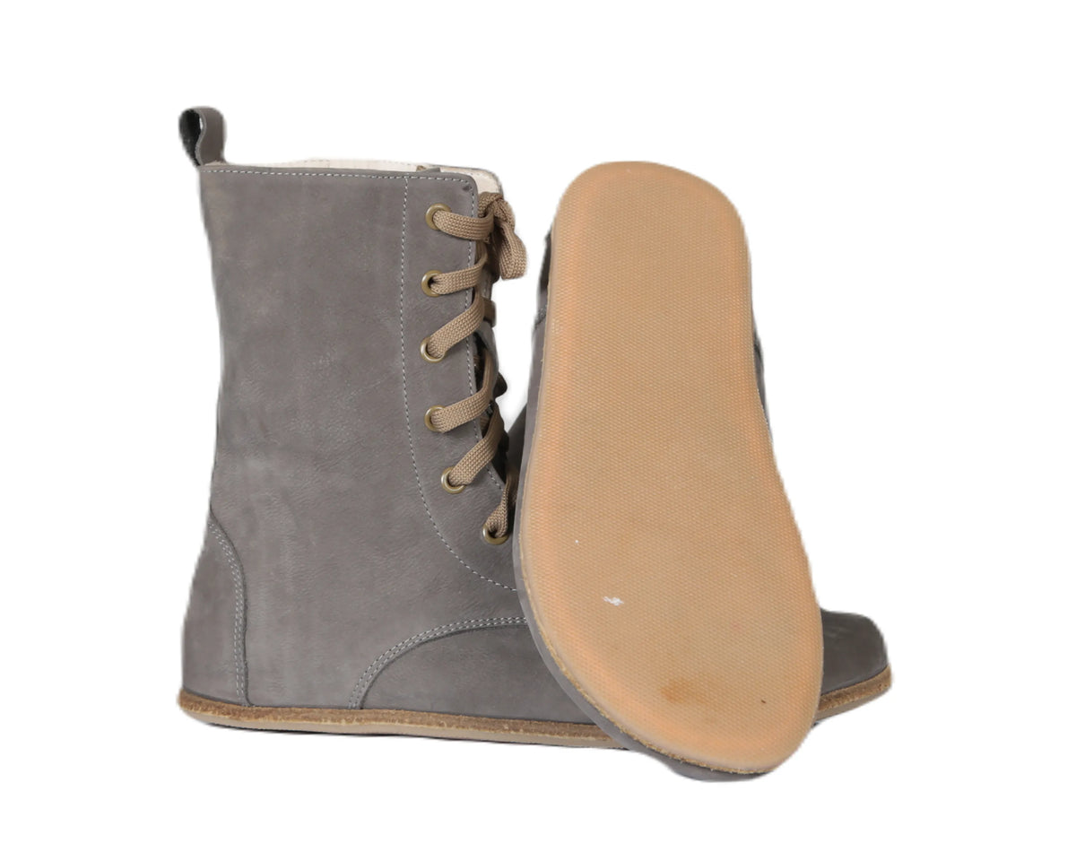 Nubuck Barefoot Long Boots Shoes – Classic Sole — Leather Sole – Gray