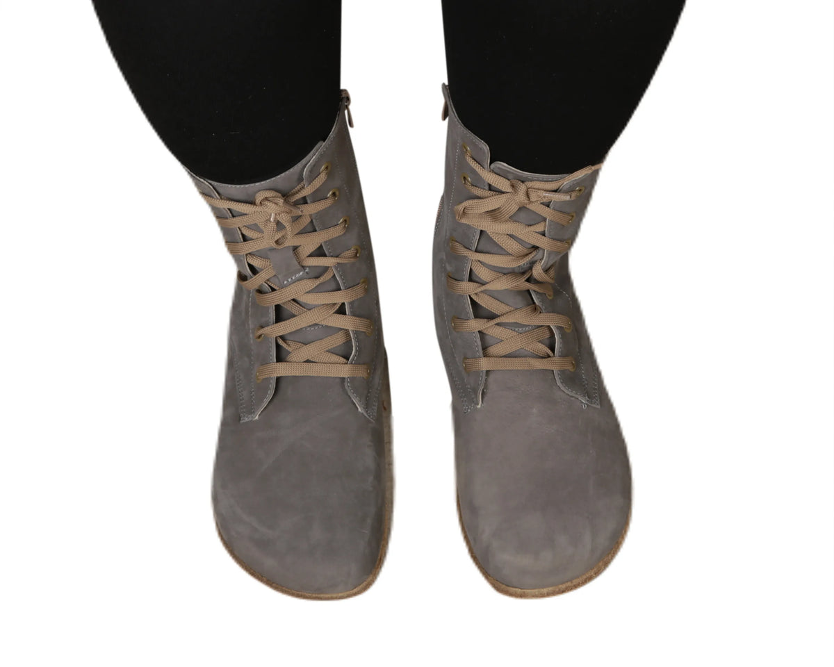 Nubuck Barefoot Long Boots Shoes – Classic Sole — Leather Sole – Gray