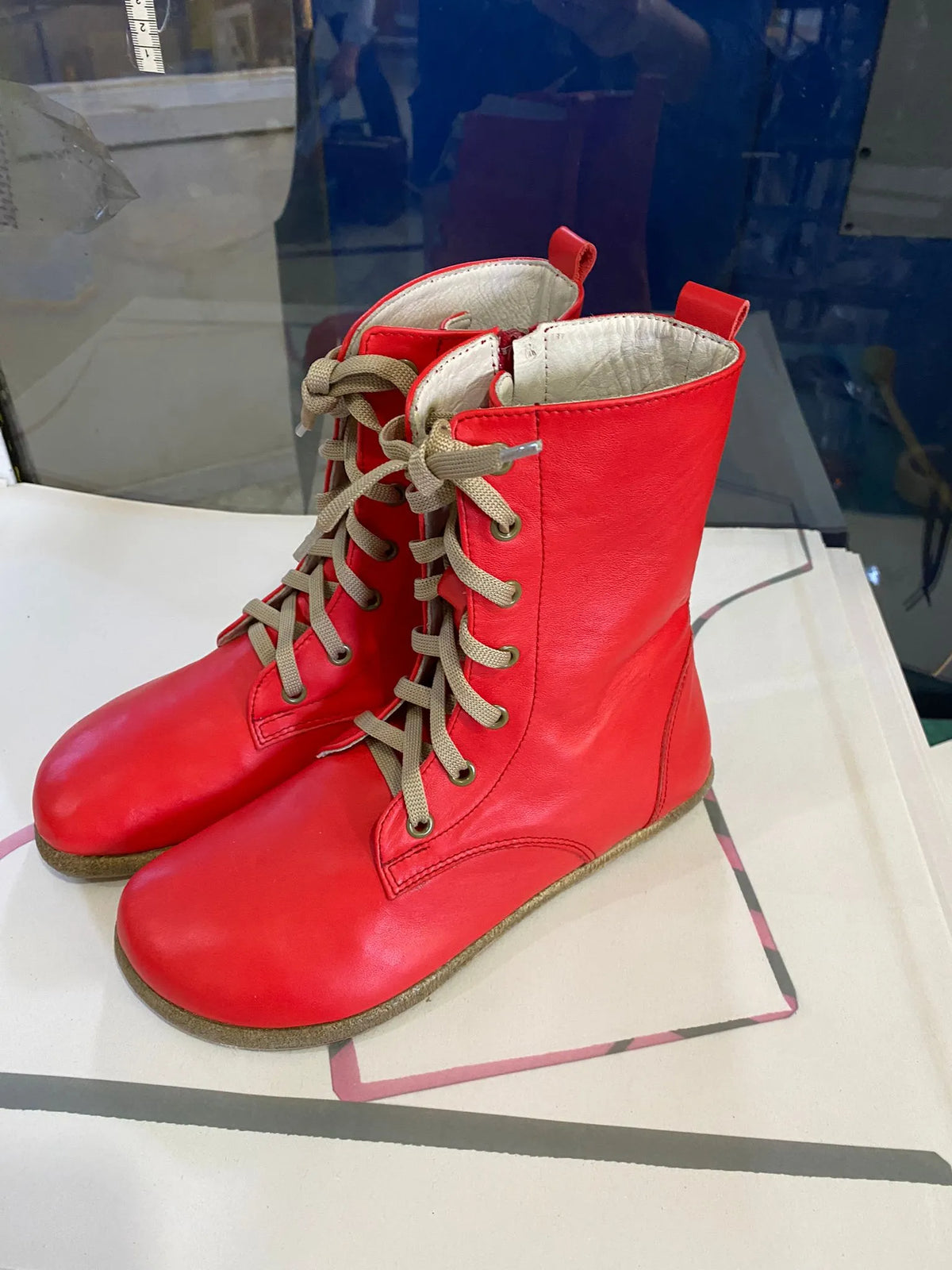 Smooth Barefoot Long Boots Shoes – Classic Sole — Leather Sole – Red