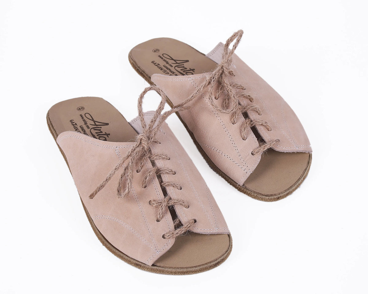 Nubuck Barefoot Laces Sandals Shoes – Classic Sole — Leather Sole – Cream