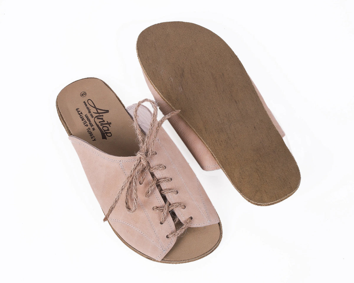 Nubuck Barefoot Laces Sandals Shoes – Classic Sole — Leather Sole – Cream