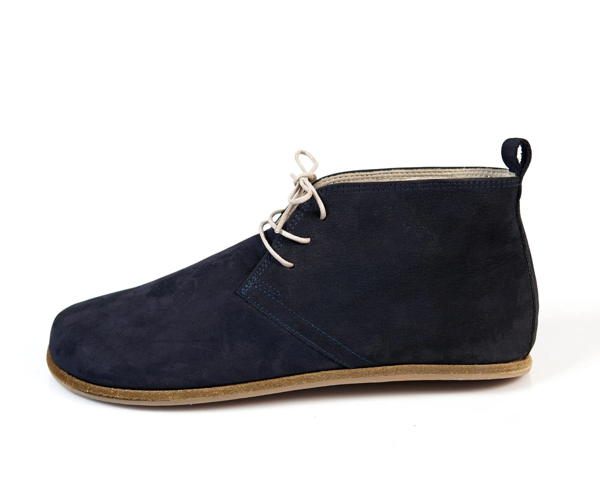 Nubuck Barefoot Bootie Laces Shoes – Classic Sole — Leather Sole – Navy Blue