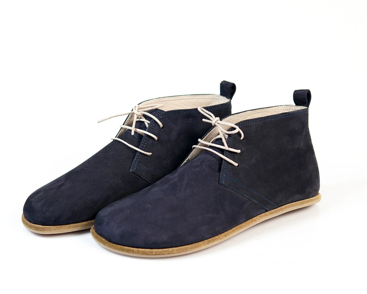 Nubuck Barefoot Bootie Laces Shoes – Classic Sole — Leather Sole – Navy Blue