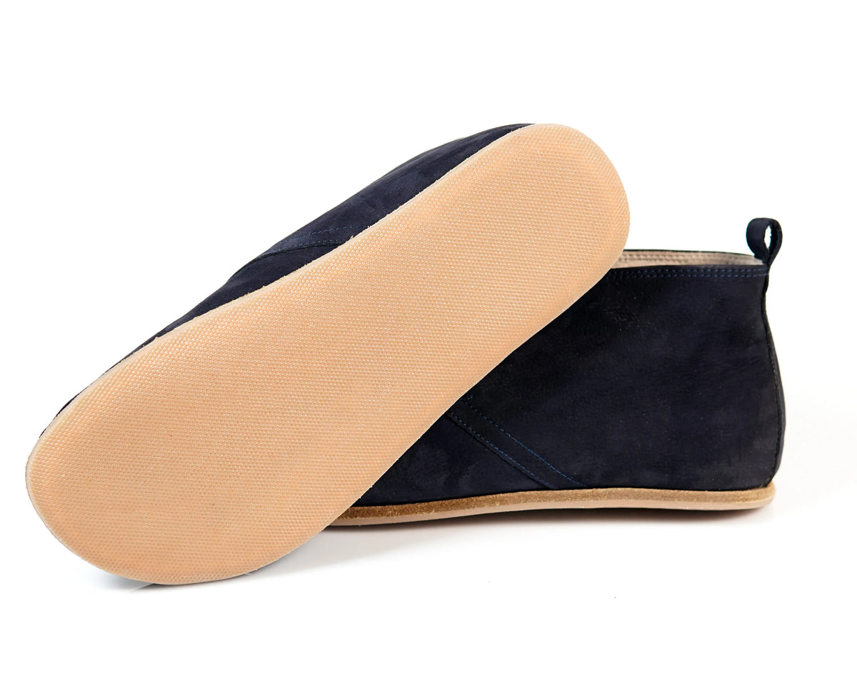 Nubuck Barefoot Bootie Laces Shoes – Classic Sole — Leather Sole – Navy Blue